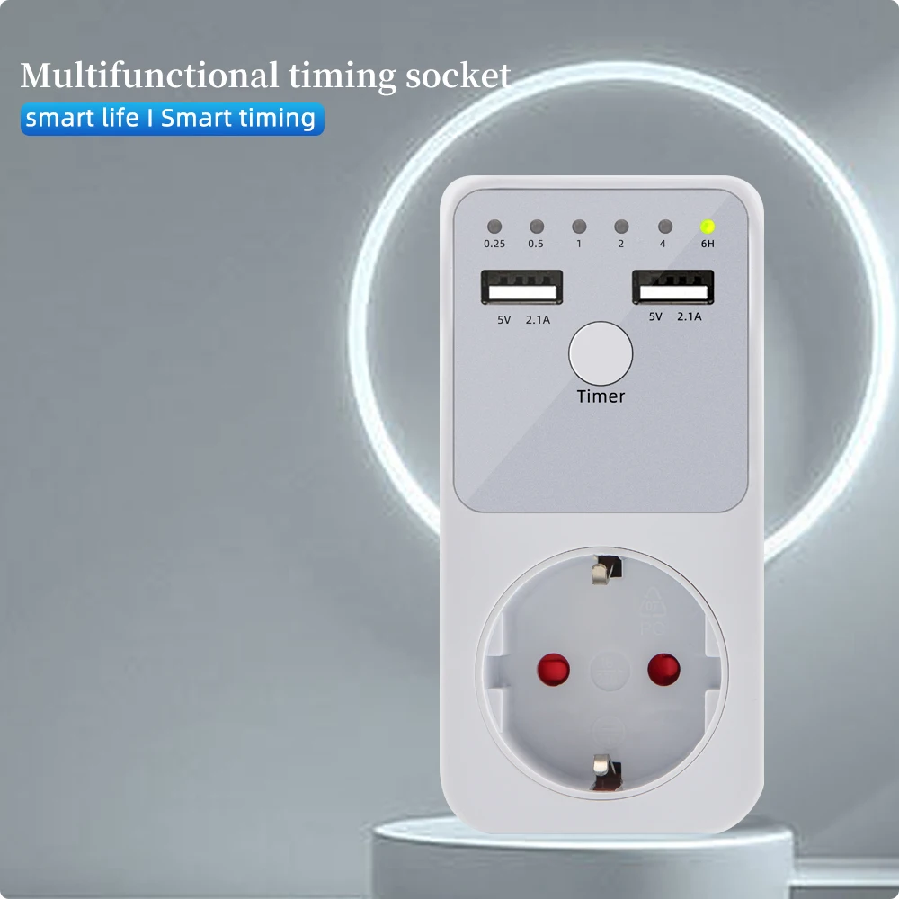 Temporizador con protección contra sobretensiones y puertos USB