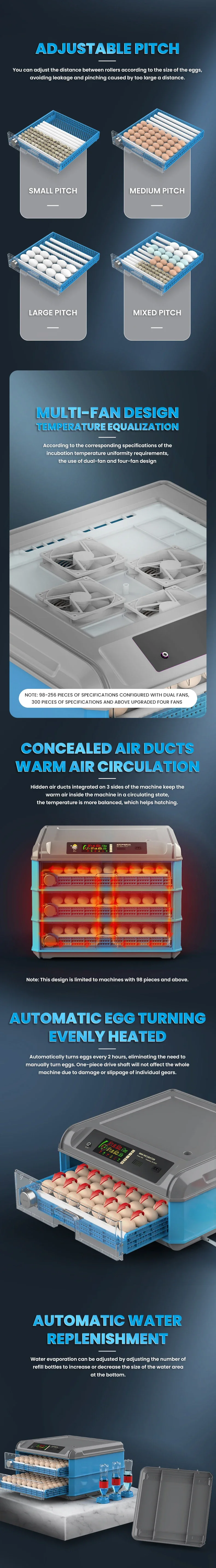 Interior de la bandeja de huevos con rodillos ajustables