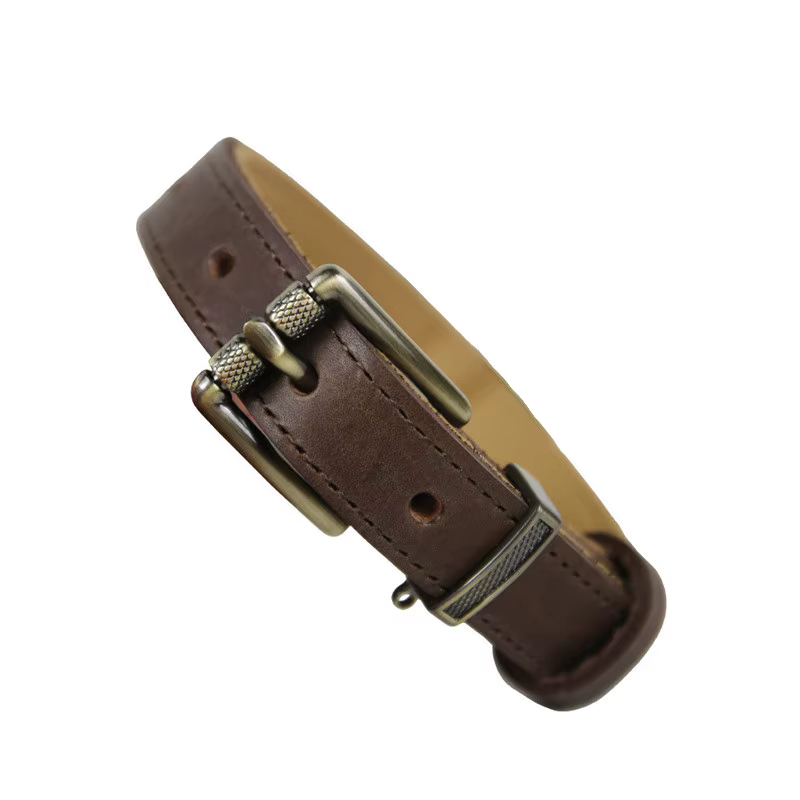 Collar de cuero italiano grano completo para perro – Herrajes vintage antitirones - imagen 4