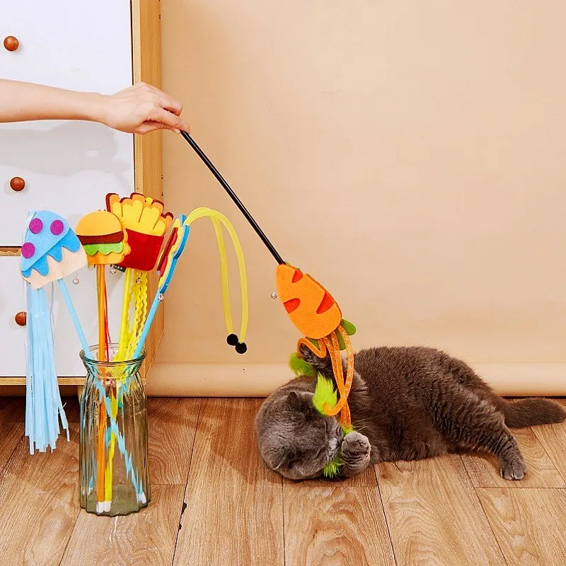 Juguete para gatos con varita interactiva de plumas y borlas campana - imagen 2