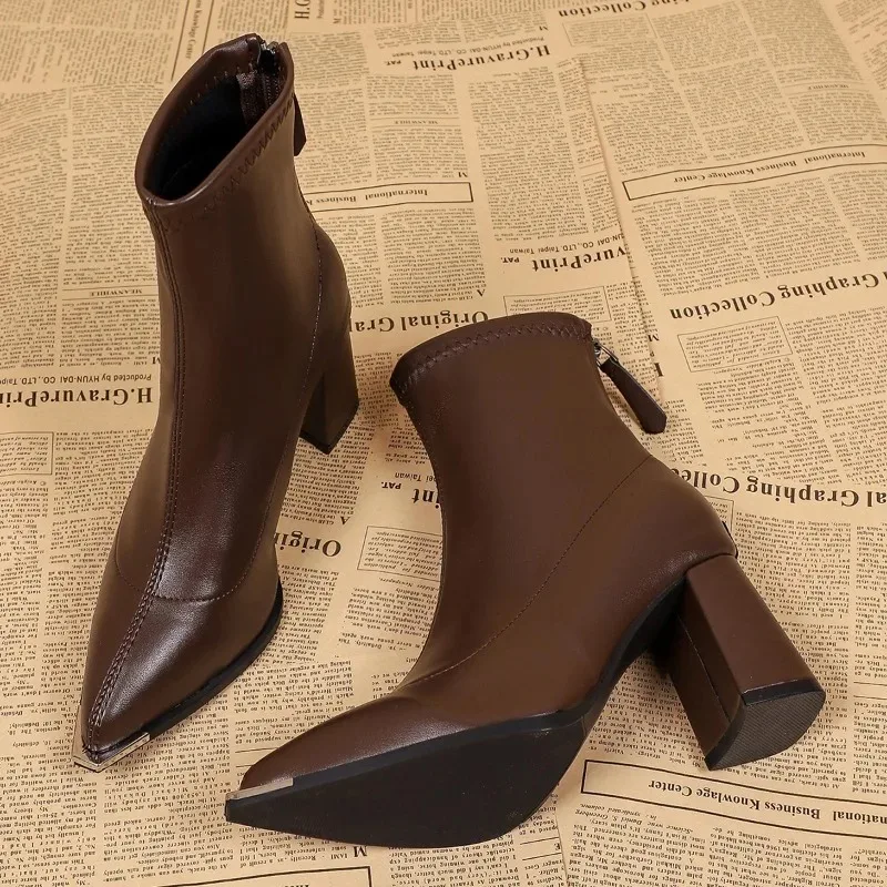 Botines de tacón alto para mujer con cremallera – Estilo punta puntiaguda - imagen 5