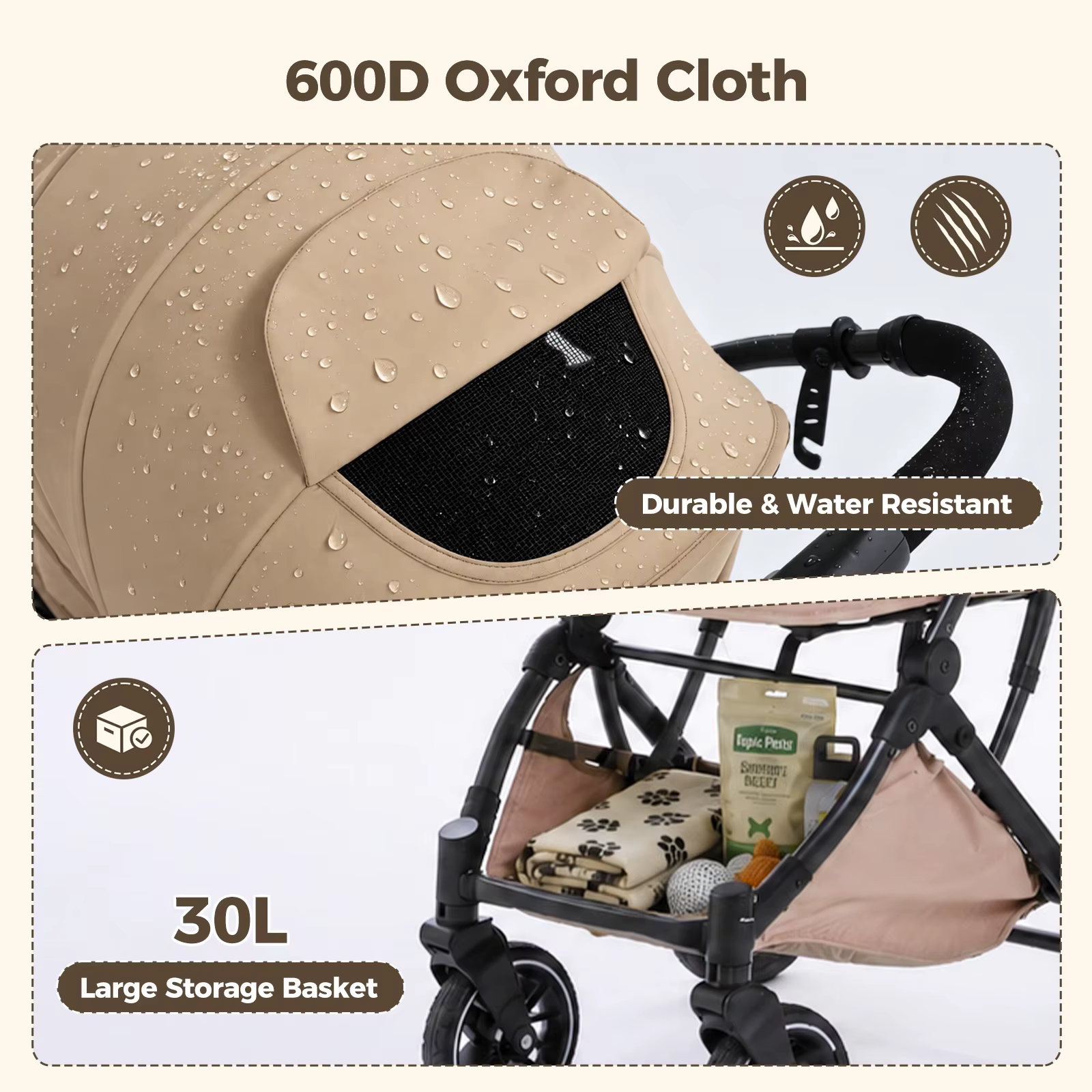 Cochecito plegable para gatos y perros pequeños – Carrito con asa reversible y cesta - imagen 2