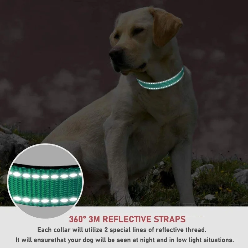Collar reflectante para perro de nailon con tracción ajustable