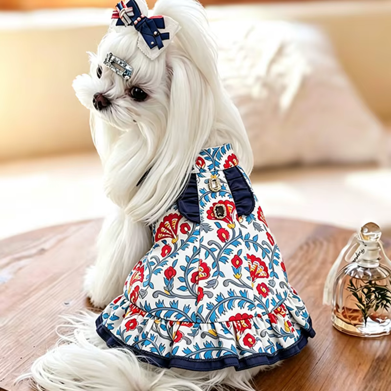 Disfraz vestido princesa floral con volantes para perros pequeños - imagen 5