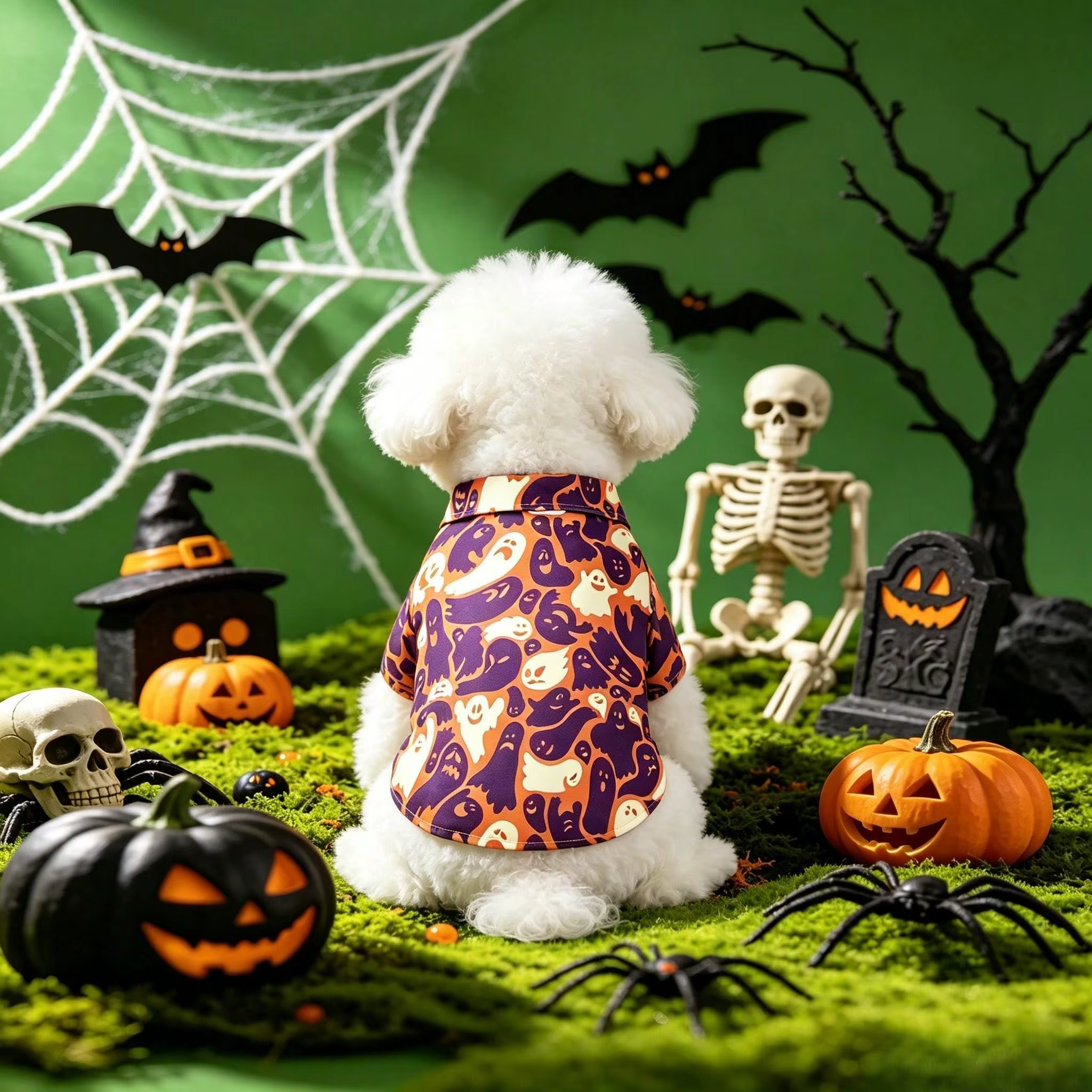 Vista lateral de la camiseta fantasma para perro con ajuste versátil