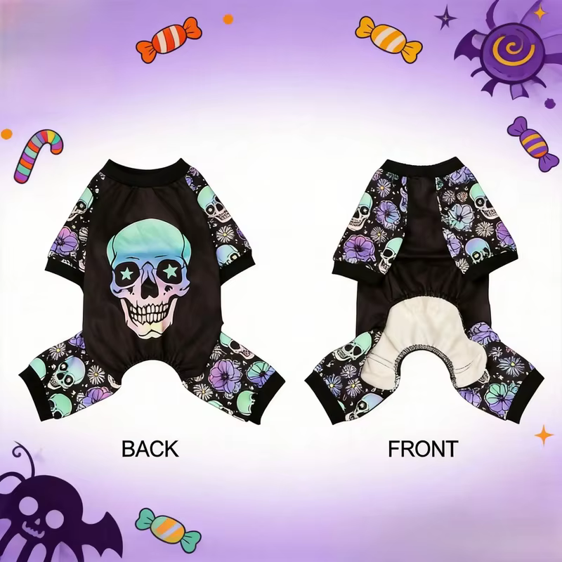 Pijama Halloween calavera floral para perros y gatos - imagen 3