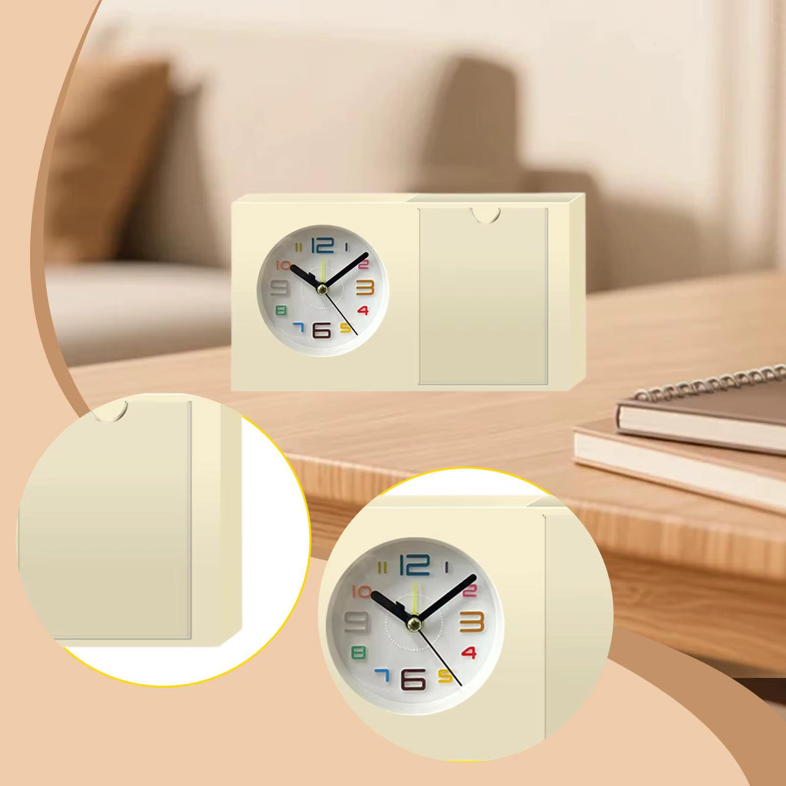 Reloj de mesa decorativo moderno con marco, portaplumas y organizador - imagen 2