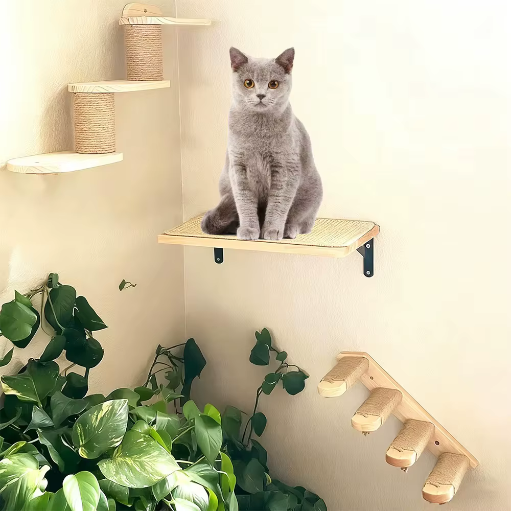 Estante escalera de pared con hamaca y sisal para gatos