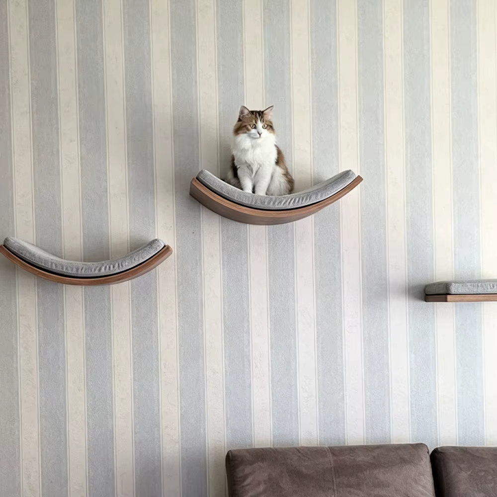 Conjunto mural para gatos con hamaca, escaleras y caseta - imagen 3