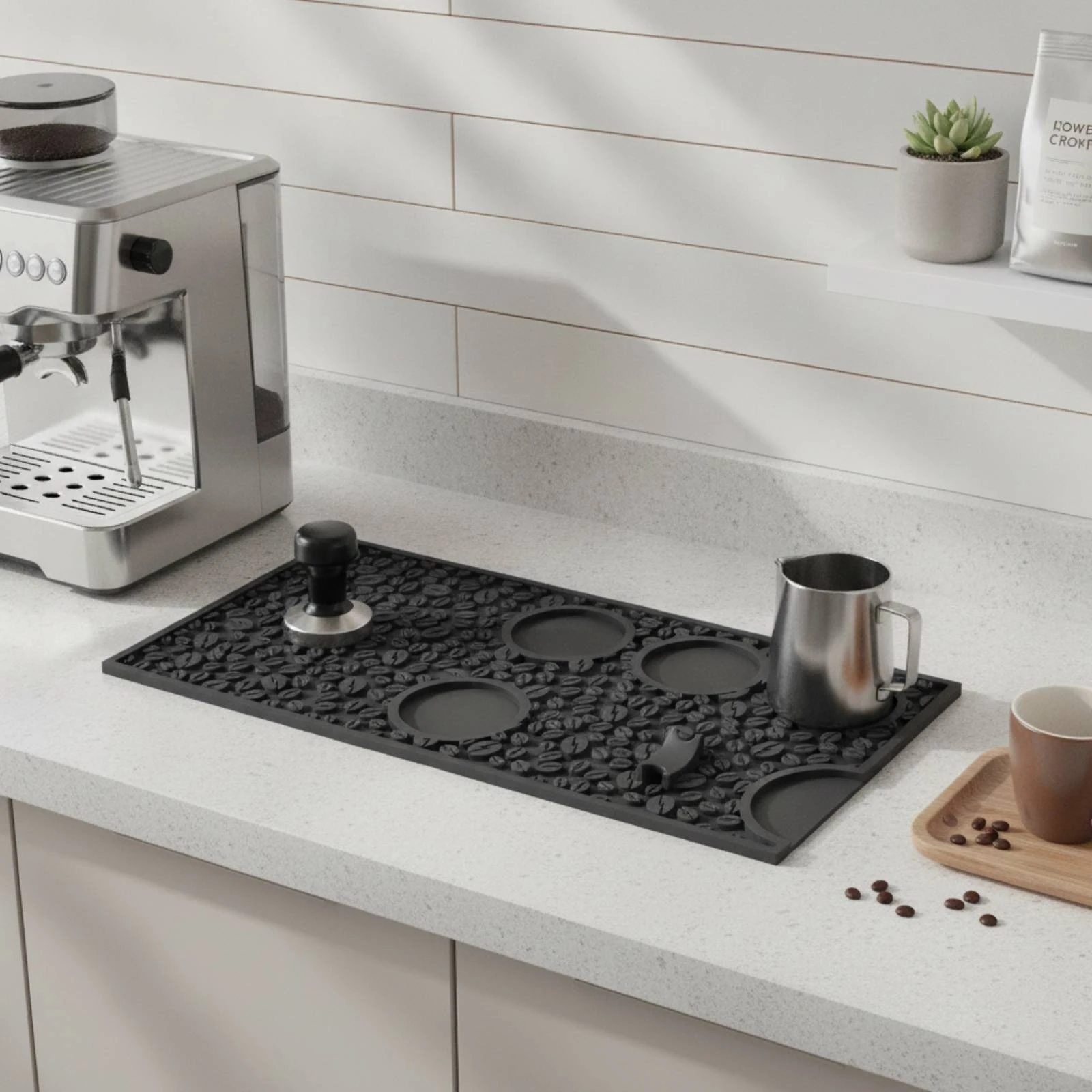 Alfombrilla de silicona para café con ranuras, fácil de limpiar - imagen 4