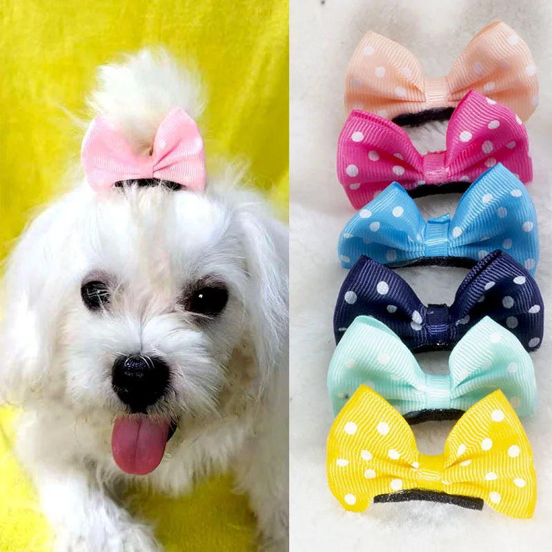 Pinzas para el pelo con lazo de lunares para perros y gatos - imagen 2