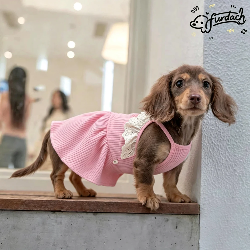 Vestido algodón verano para perro Dachshund – Falda rosa suave