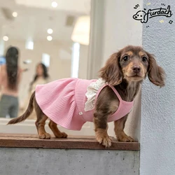 Vestido algodón verano para perro Dachshund – Falda rosa suave