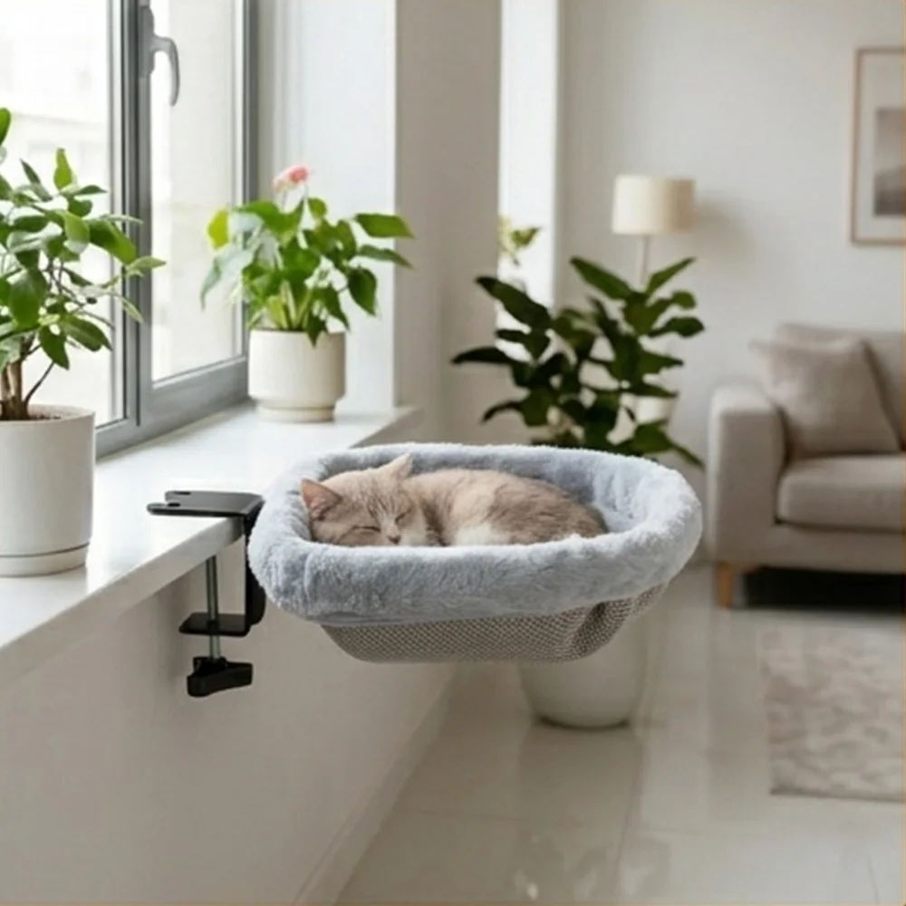 Cama colgante para gatos con abrazadera de escritorio, felpa - imagen 5