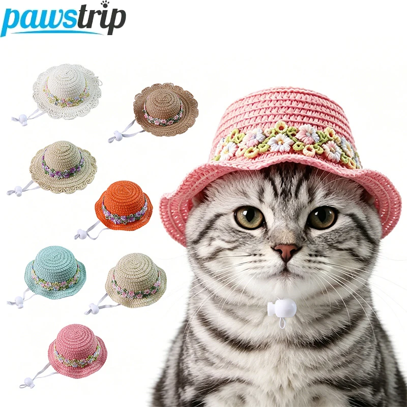 Sombrero de paja ajustable para gatos y perros pequeños – Verano - imagen 4