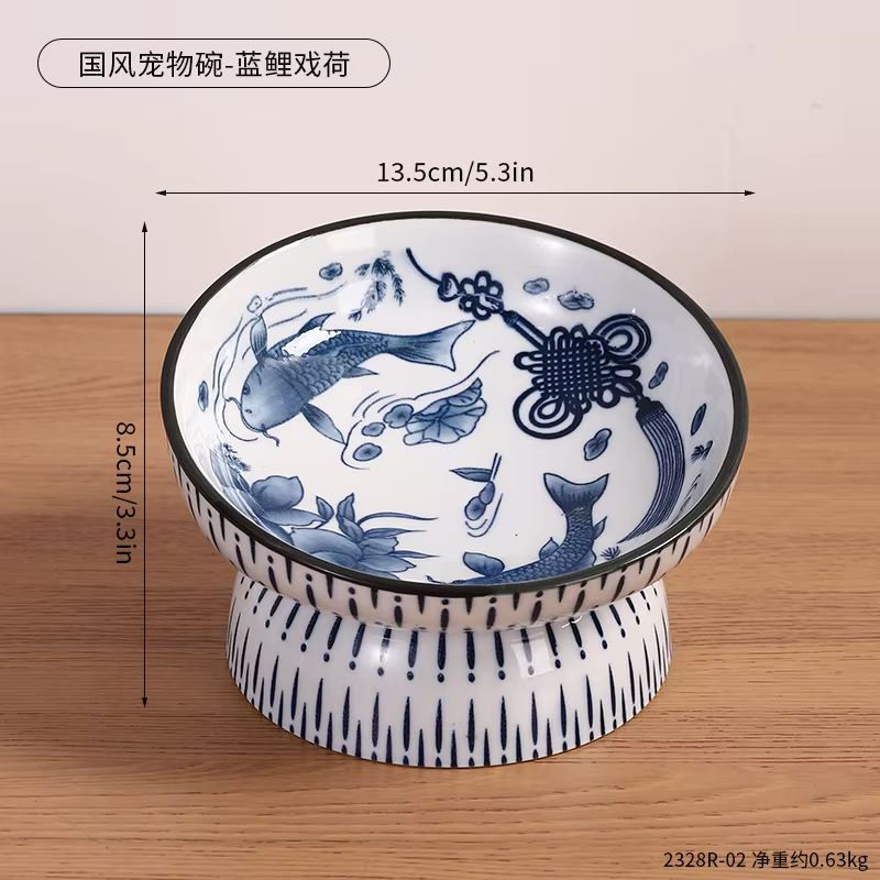 Comedero elevado antivómito azul de porcelana para gatos y perros - imagen 4