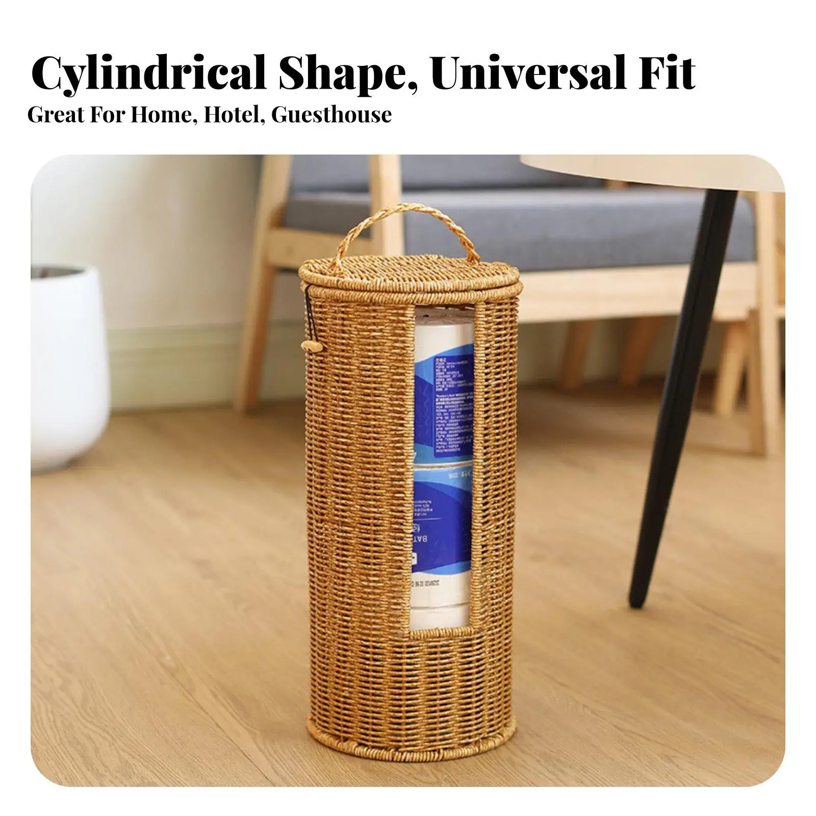 Cesta de Mimbre Redonda con Tapa para Baño - imagen 4