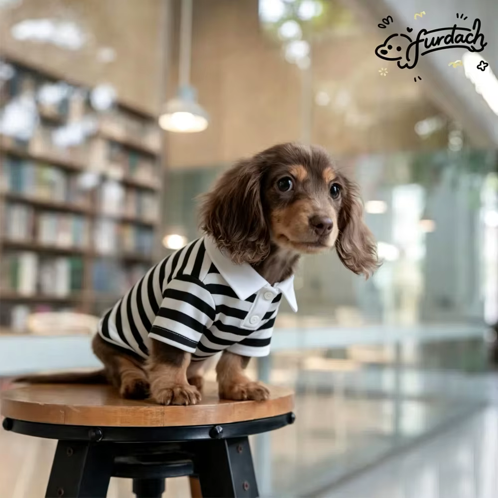 Polo a rayas de algodón suave para perros salchicha mini primavera - imagen 2