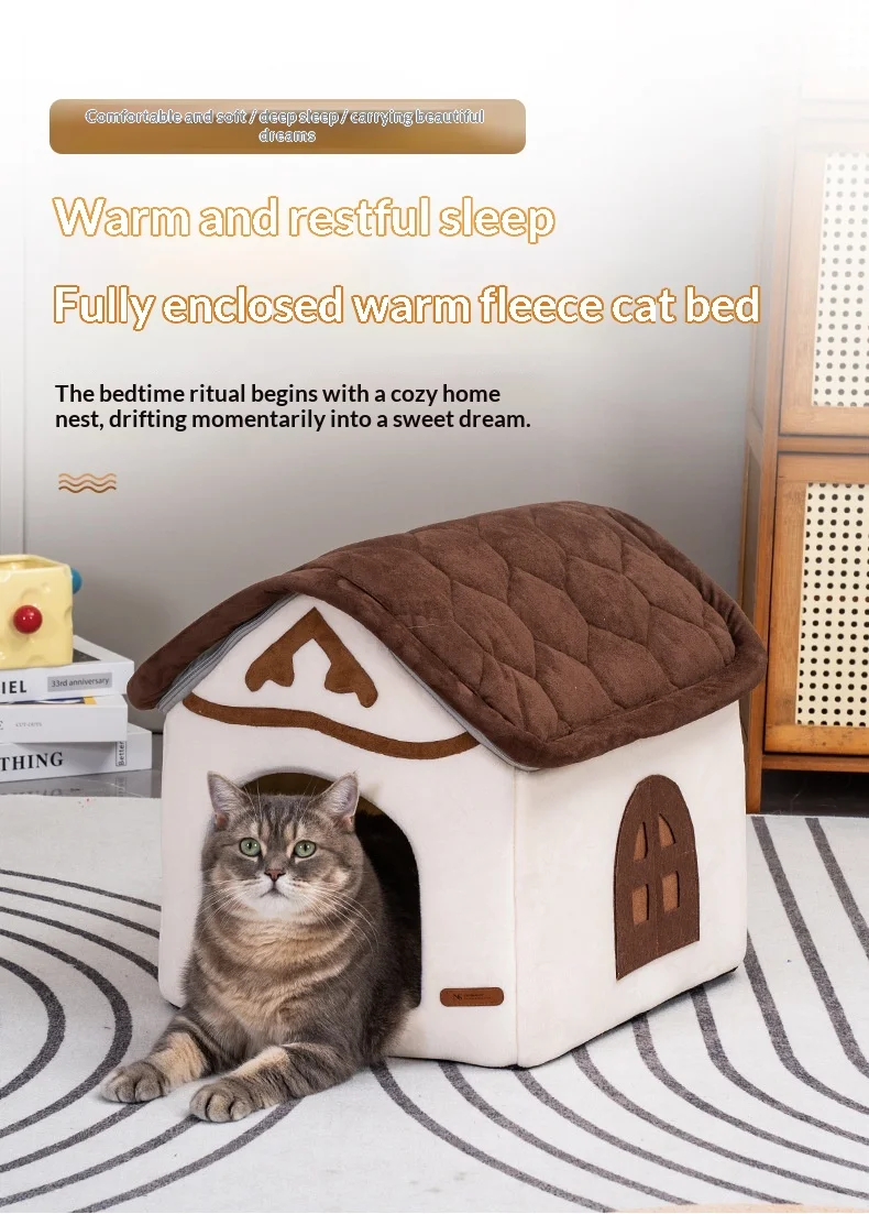Cama semicerrada acogedora para perros y gatos