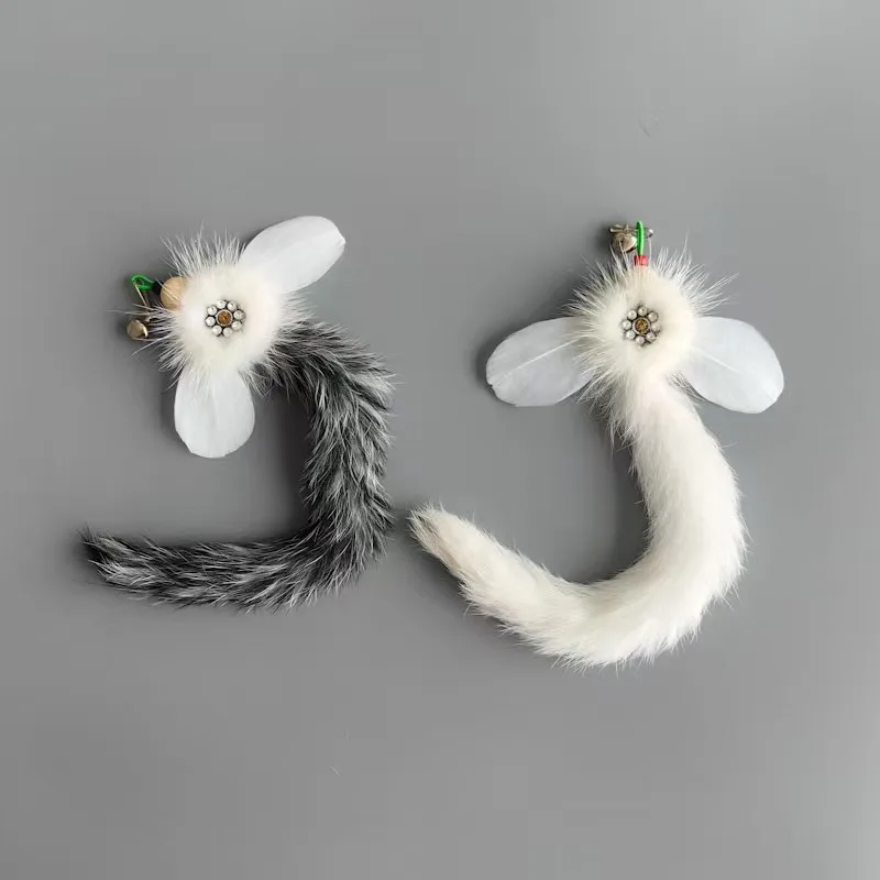 Varita de juguete felpa para gatos con pelo de conejo intercambiables - imagen 2