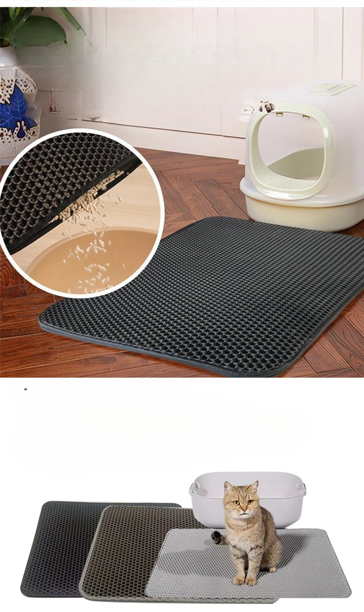 Alfombrilla de arena para gatos doble capa vista superior
