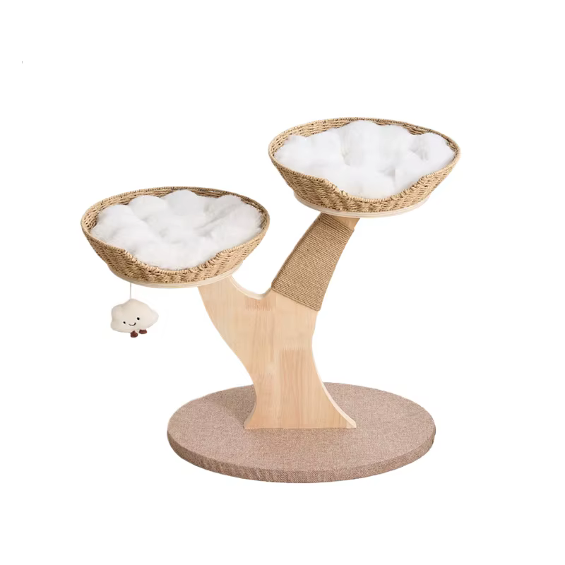 Árbol rascador para gatos interior con sisal, cama de ratán y múltiples niveles - imagen 3