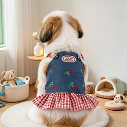 Vestido Mezclilla Cerezas Bordado para Perros Pequeños