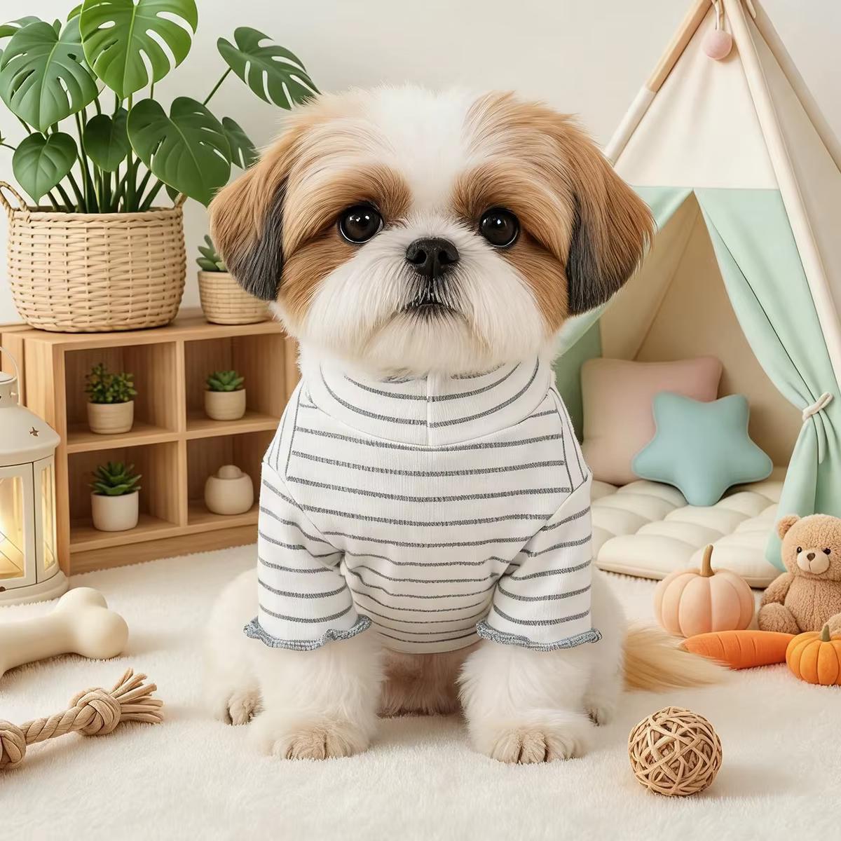 Camiseta a Rayas con Corazón Bordado para Perros Pequeños – Ropa de Invierno - imagen 3