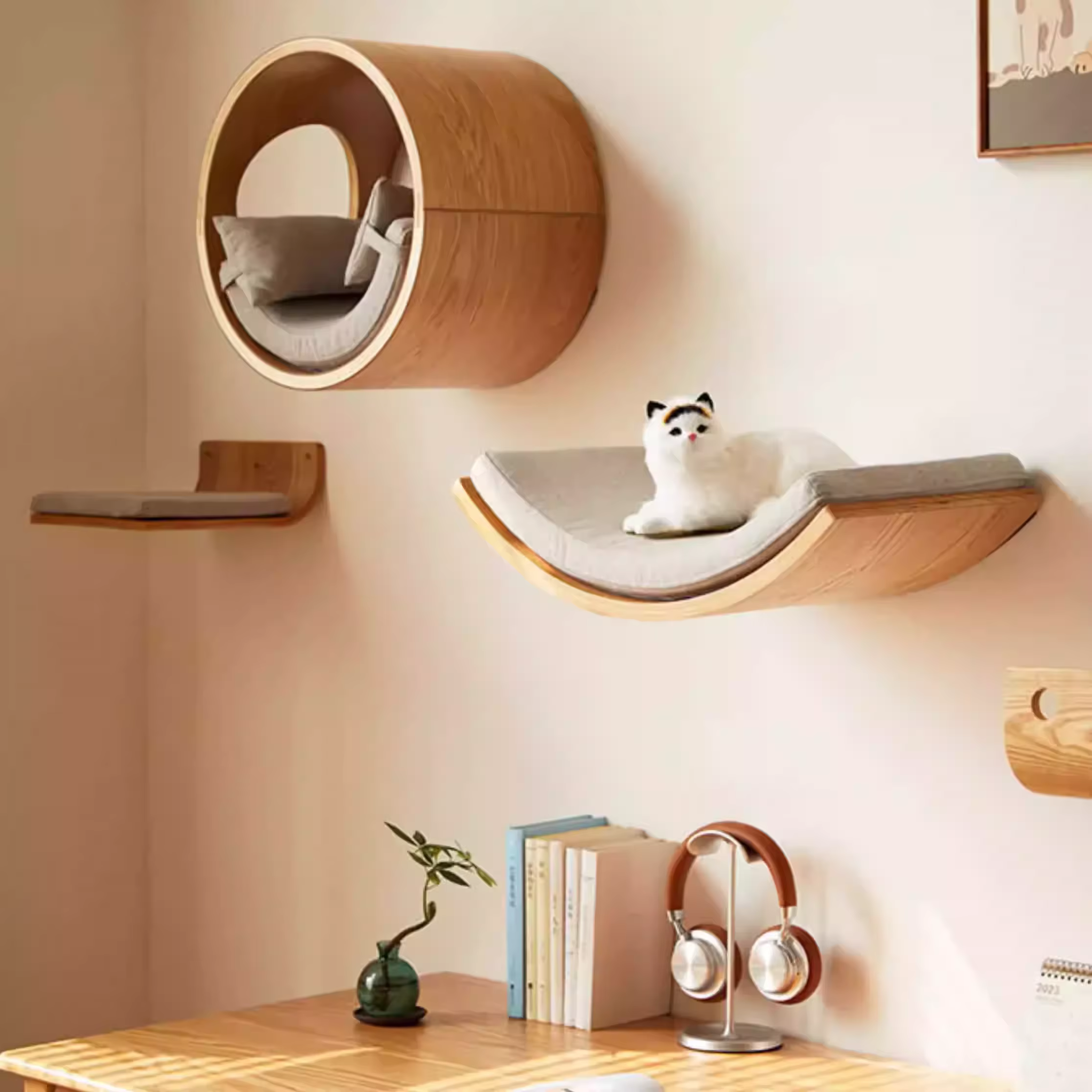 Árbol para gatos de madera de pared con hamaca y casa - imagen 5