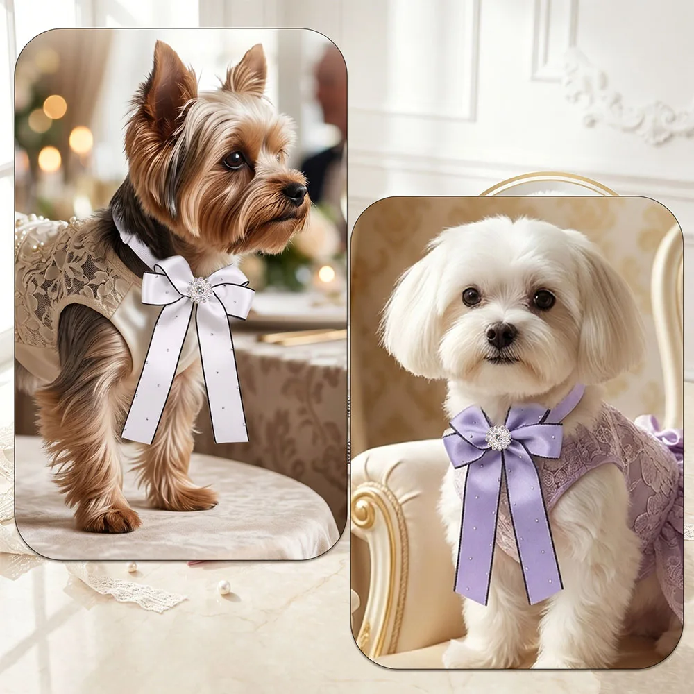 Corbata lazo ajustable con pedrería para gatos y perros pequeños - imagen 2