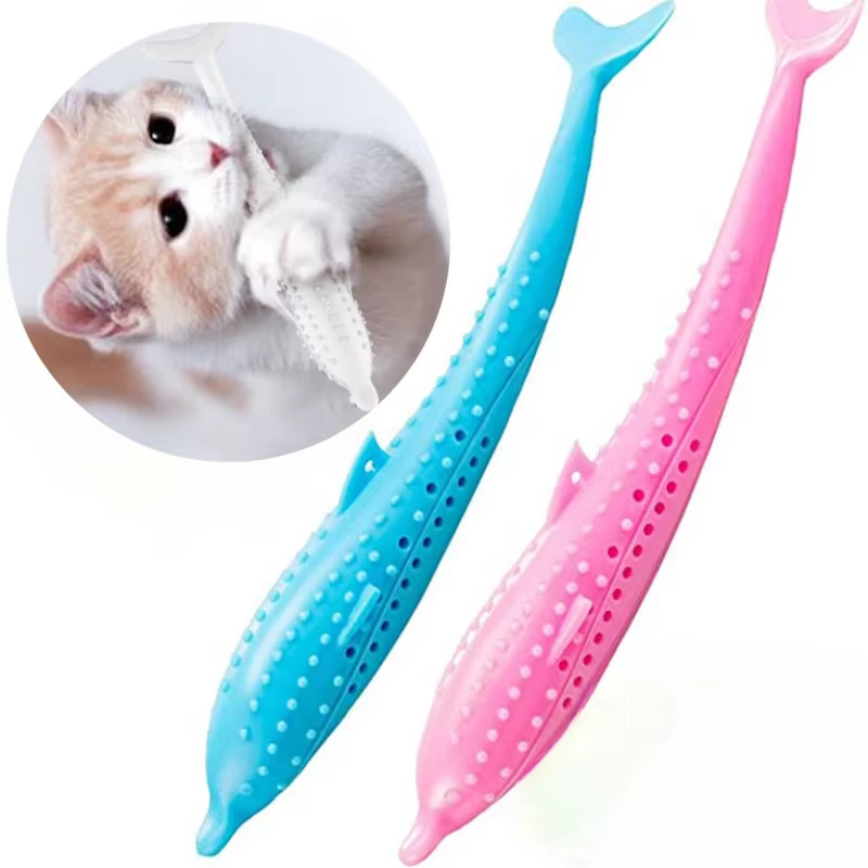 Juguete interactivo de silicona con forma de pez para gatos y cepillo - imagen 2