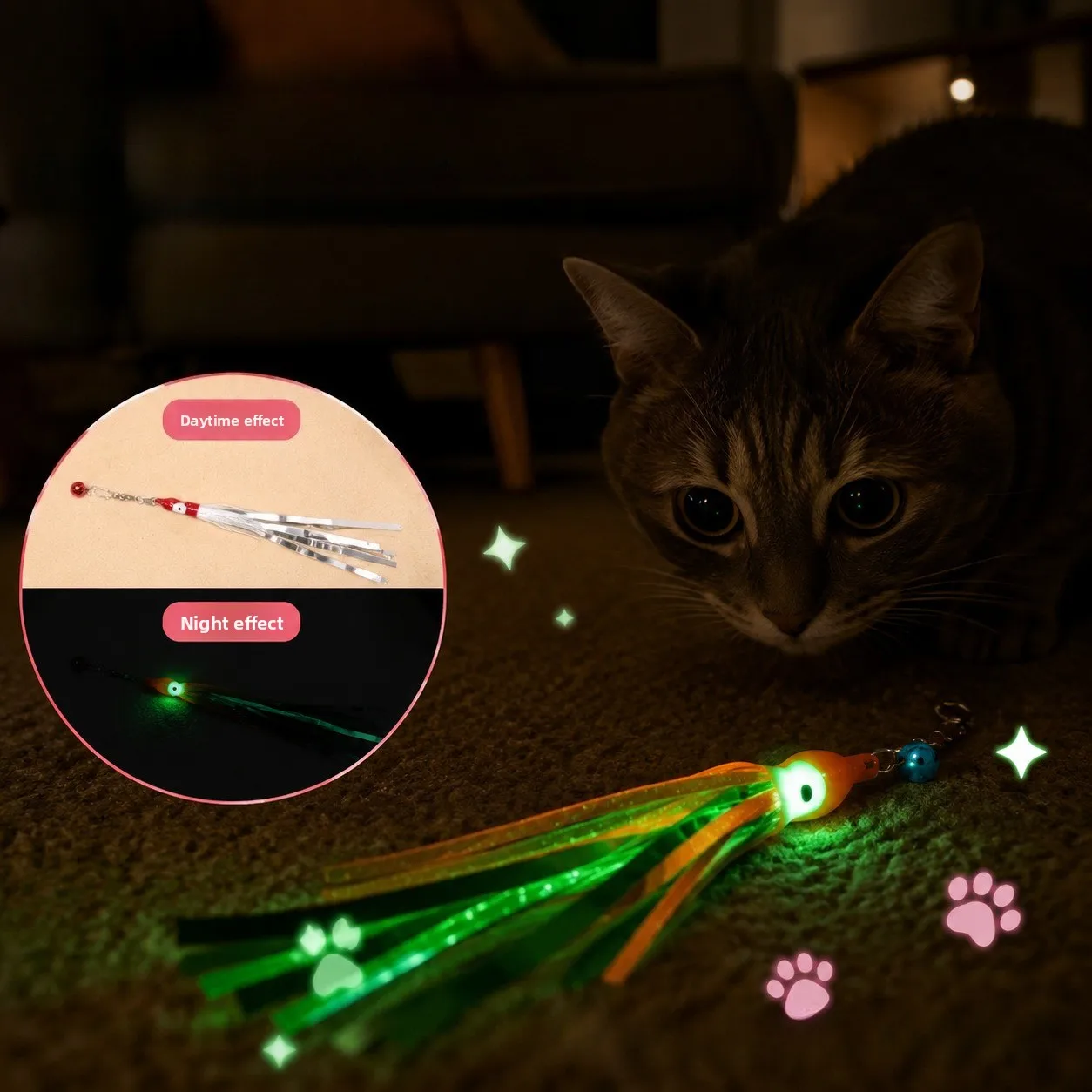Cabezal luminoso de repuesto de silicona con borlas para juguete gato - imagen 2
