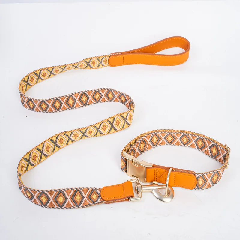 Conjunto collar y correa perro jacquard boho antitirones PU - imagen 2