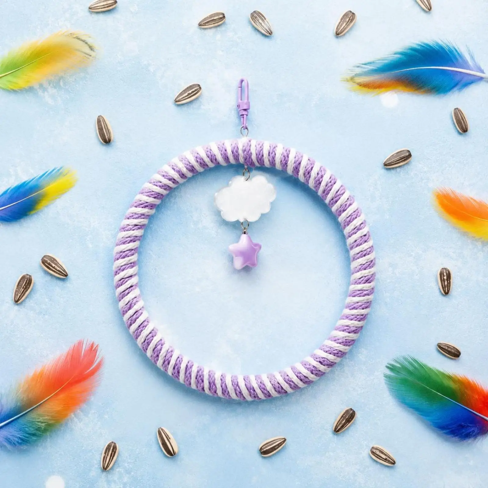 Percha colgante de cuerda para pájaros, a rayas y con estrellas - imagen 2