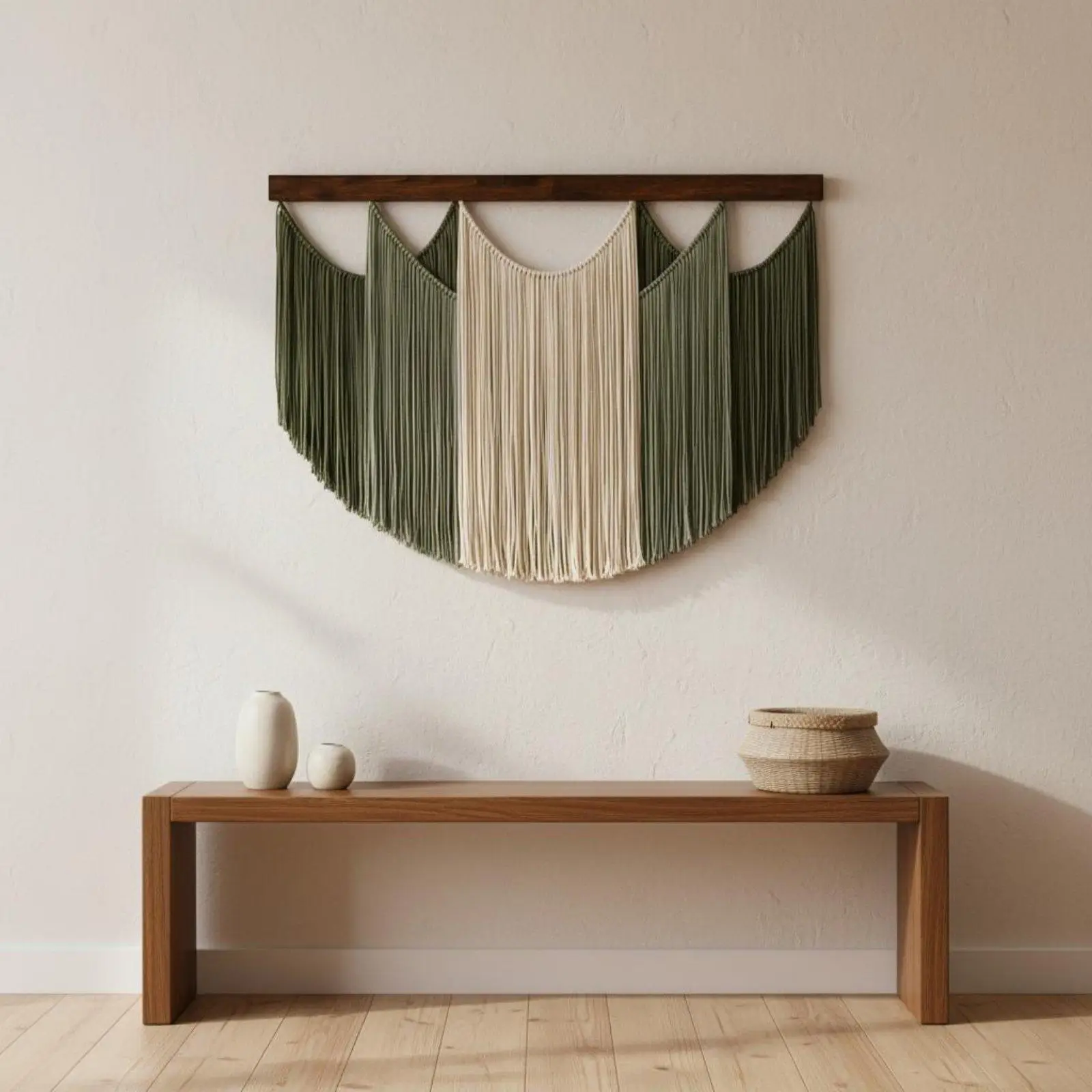 Tapiz bohemio con patrón texturizado y borlas decorativas