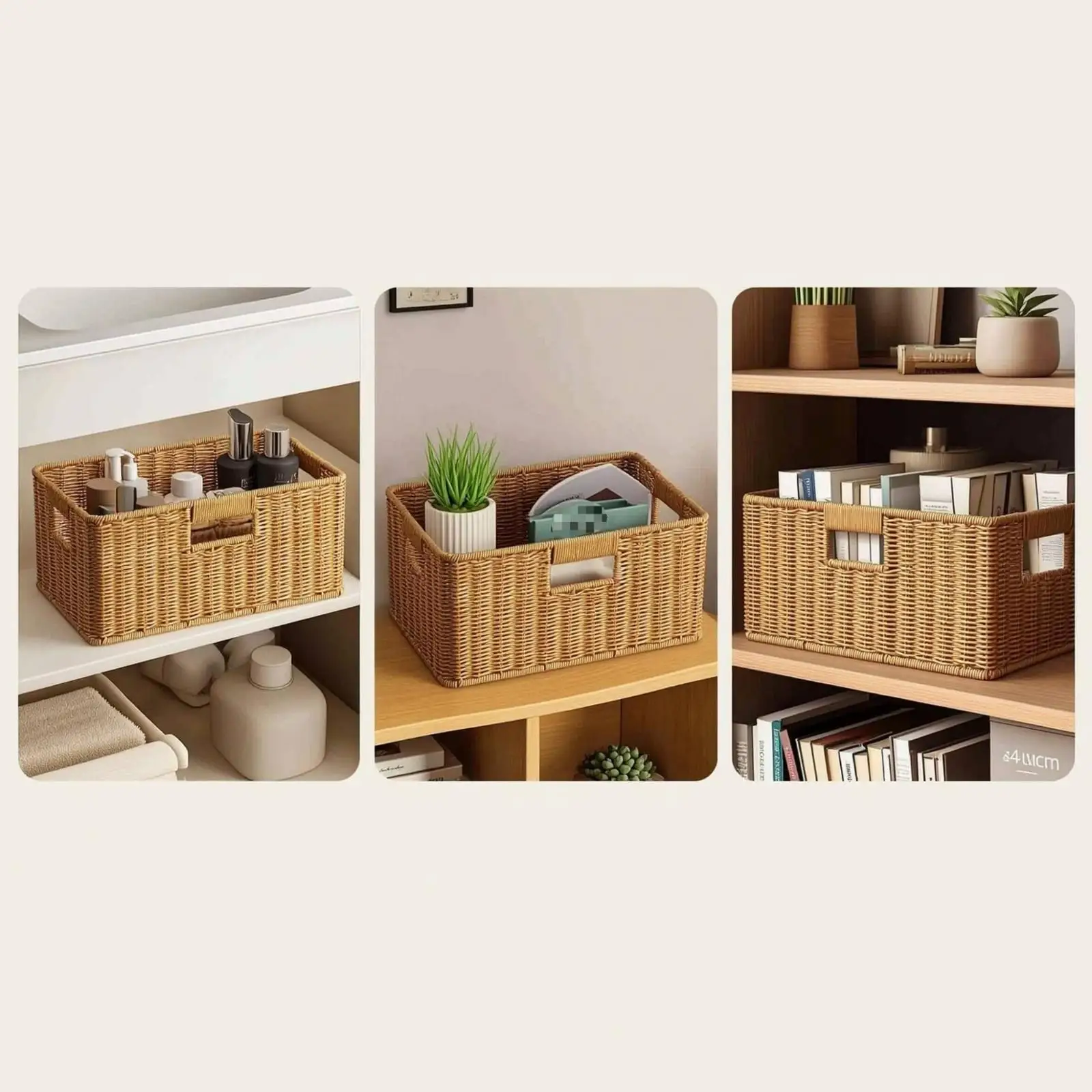 Cesta tejida con asas para organizar accesorios de baño y armario - imagen 5