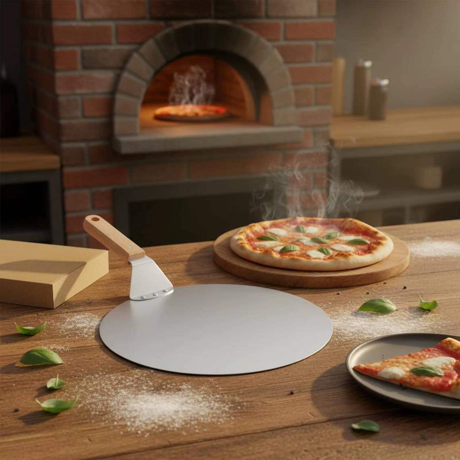 Pala para pizza de acero inoxidable y mango de madera - imagen 2