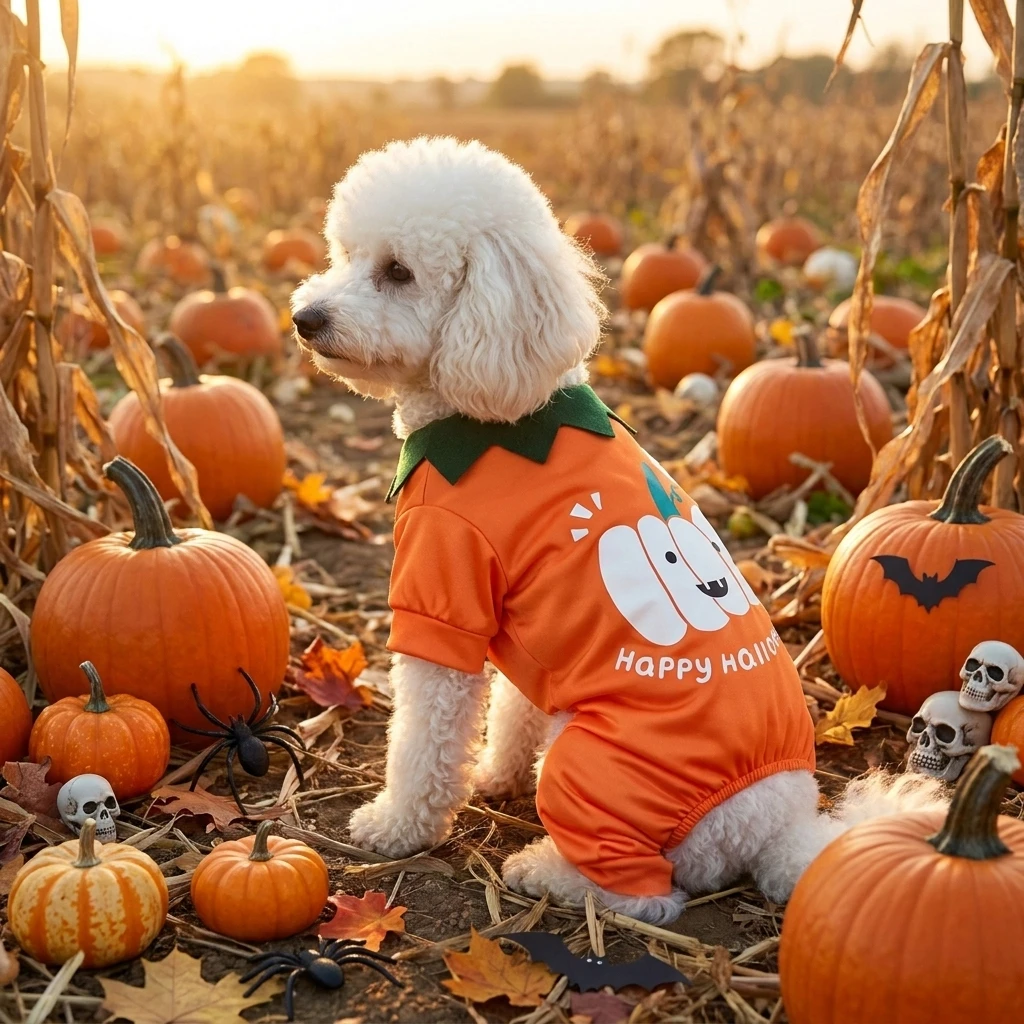 Pijama Mono Halloween para Perros y Gatos – Estampado Calabaza, Ropa Cálida - imagen 4
