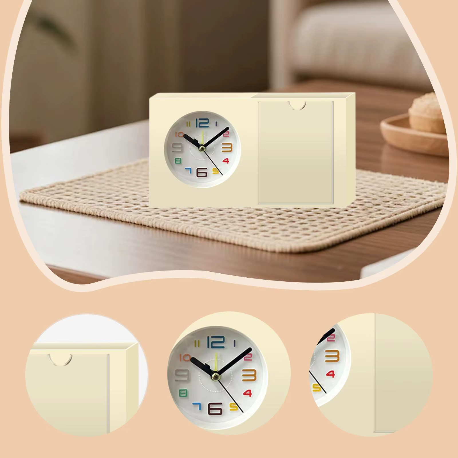 Reloj de mesa decorativo moderno con marco, portaplumas y organizador - imagen 4