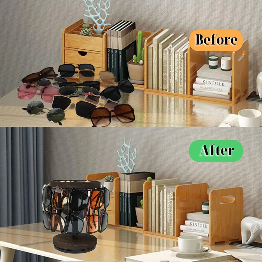 Organizador Giratorio Gafas de Sol con Base – Expositor Madera