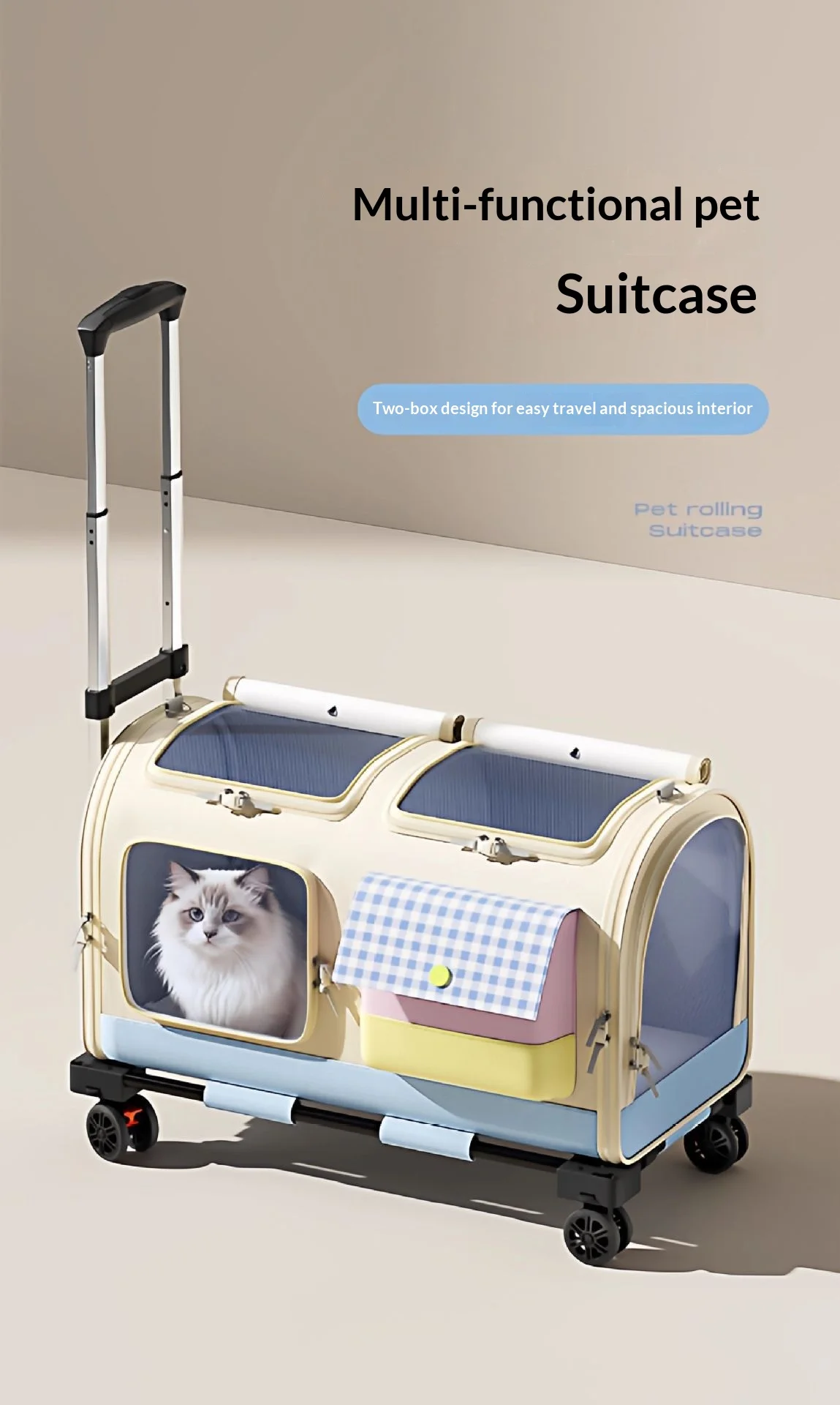 Maleta transportadora con ruedas para gatos