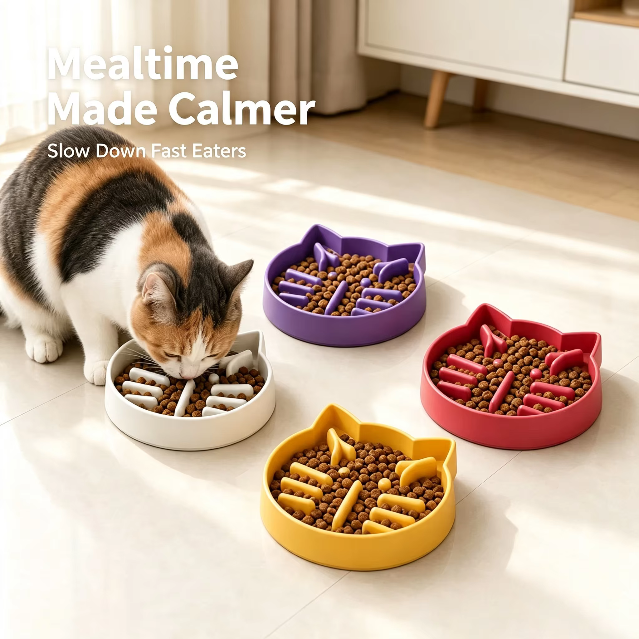 Comedero lento para gatos con diseño 3D de cabeza de gato - imagen 5