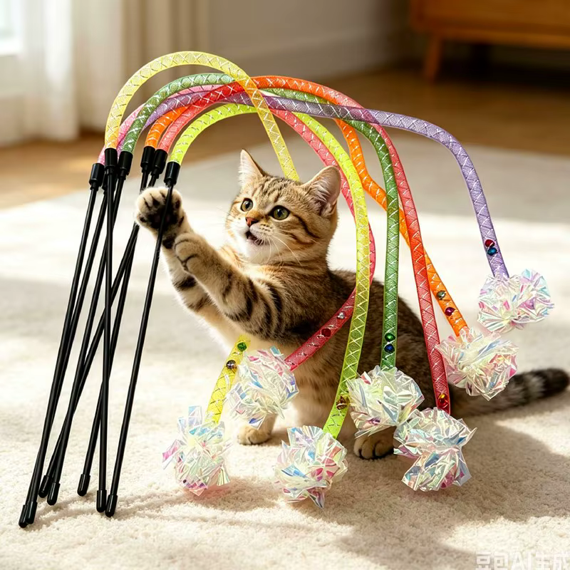Varita Interactiva para Gatos con Campana y Bola de Flores - imagen 5