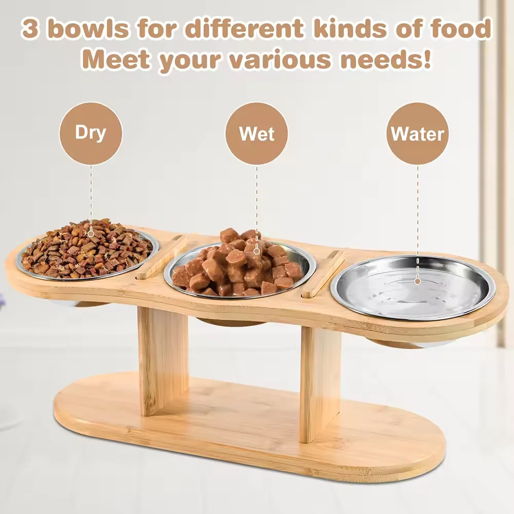 Comedero elevado inclinado de acero inoxidable para gatos y perros