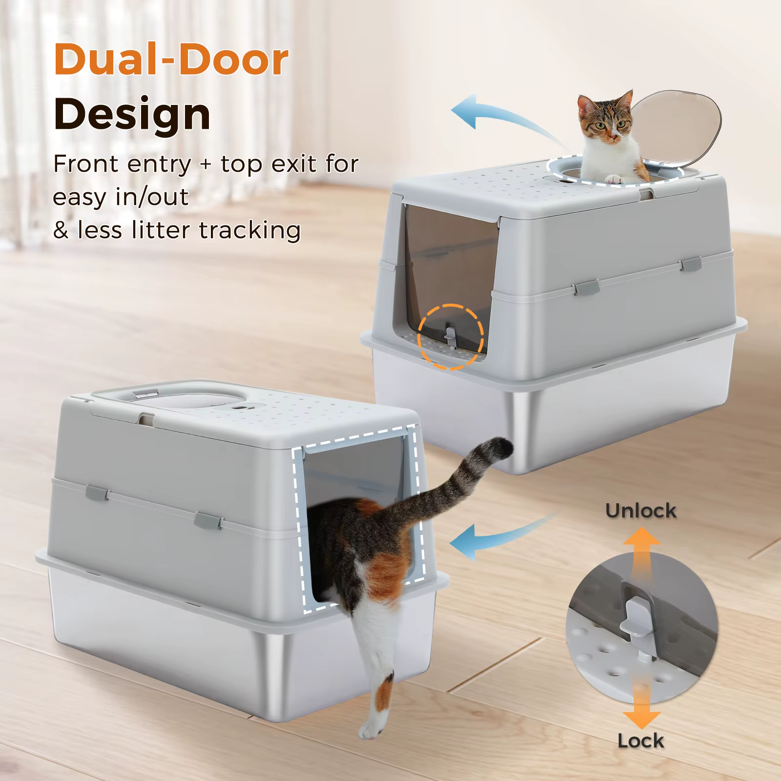 Escalón depurador de arena para gatos en caja cerrada