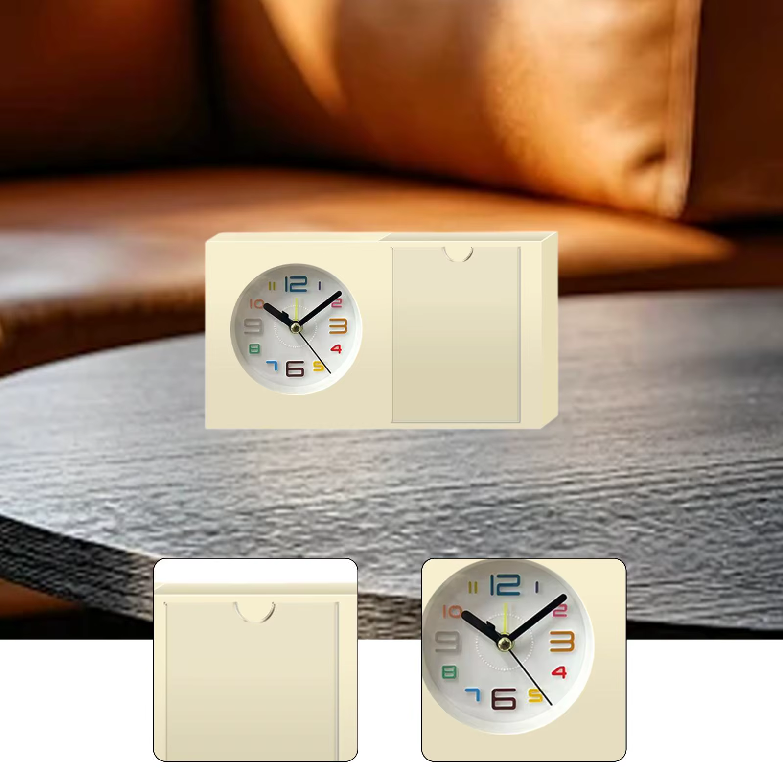 Reloj de mesa decorativo moderno con marco, portaplumas y organizador - imagen 3
