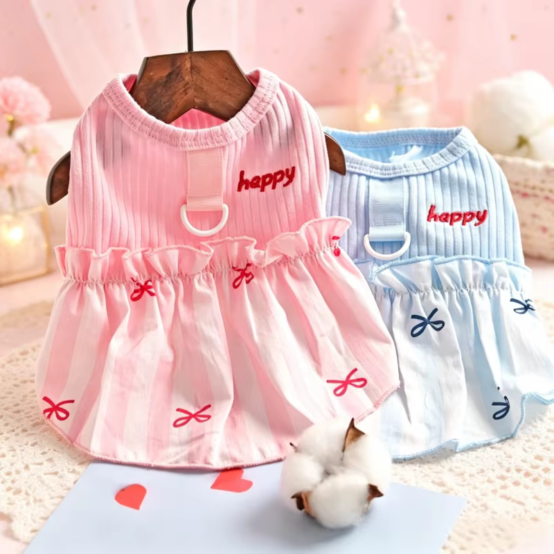 Vestido de princesa a rayas con lazo para perros y gatos – Yorkie - imagen 5