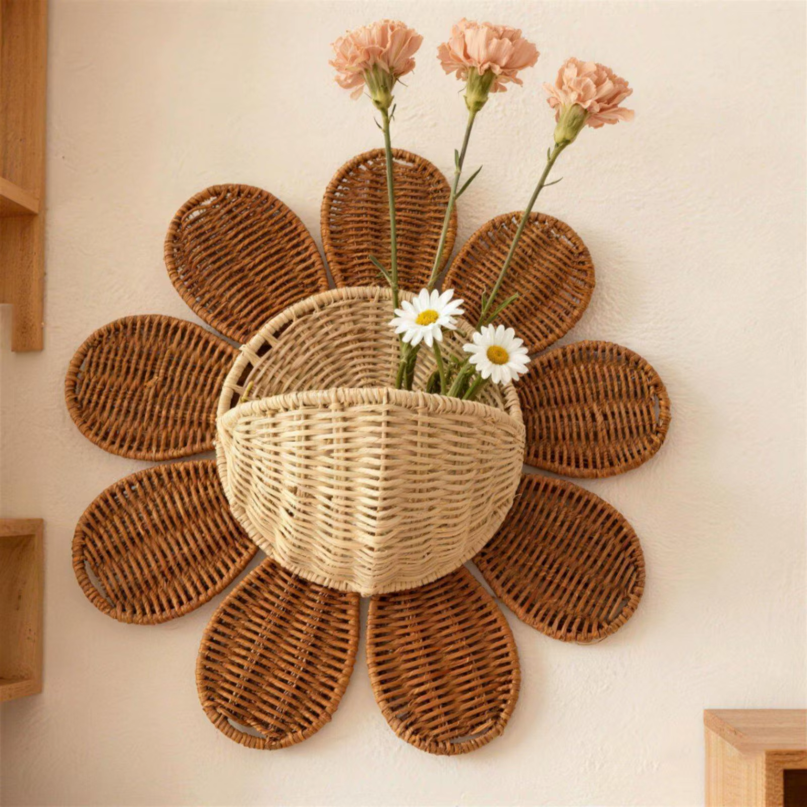 Cesta decorativa colgante de ratán sintético para el hogar