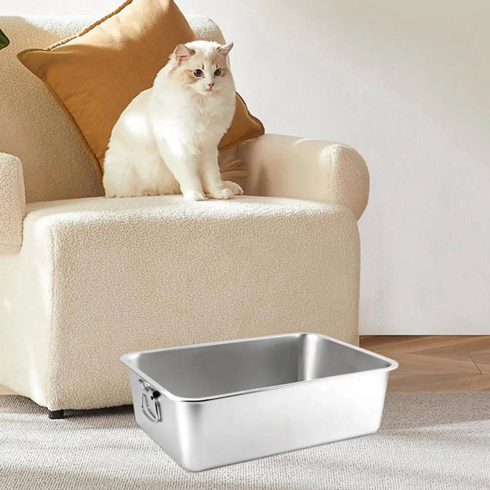 Bandeja sanitaria gatos acero inoxidable - vista en uso
