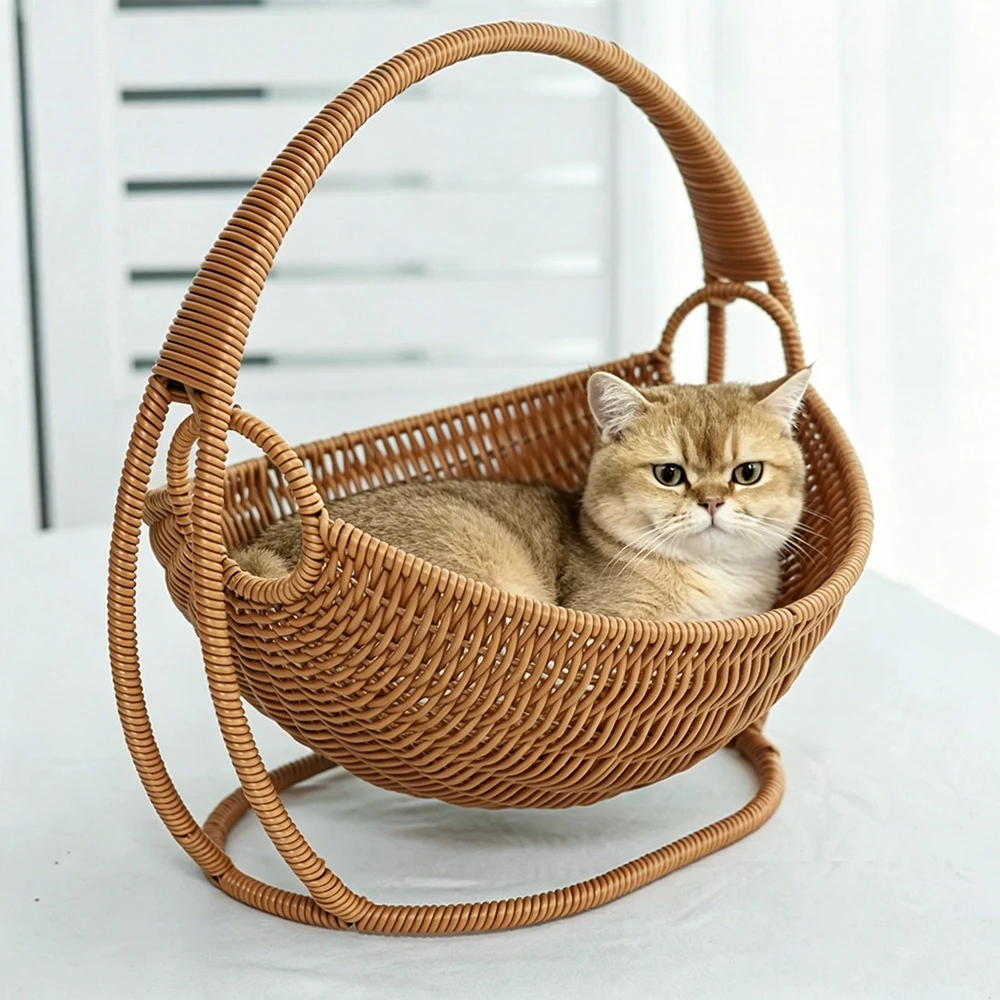 Cama cesta ratán transpirable para gatos y perros pequeños - imagen 3